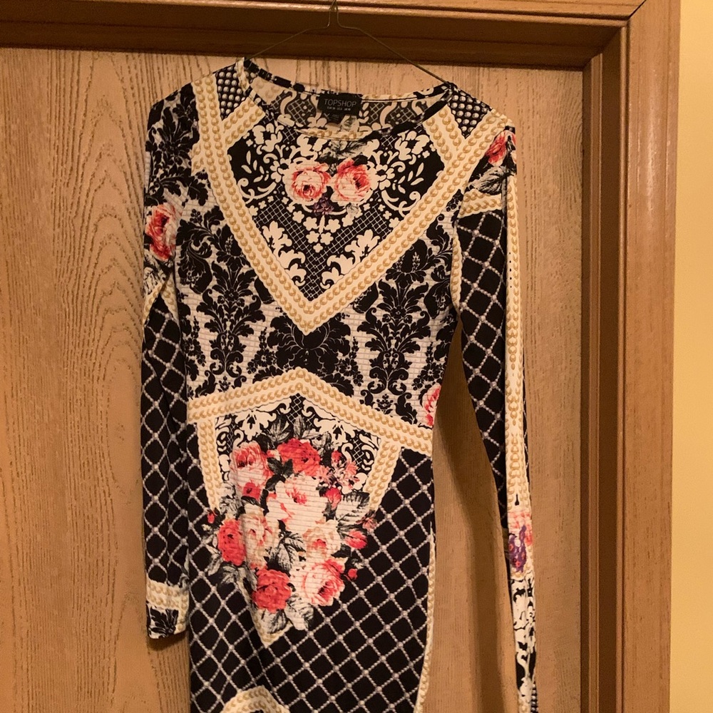 Printed Fitted Dress, Size 6